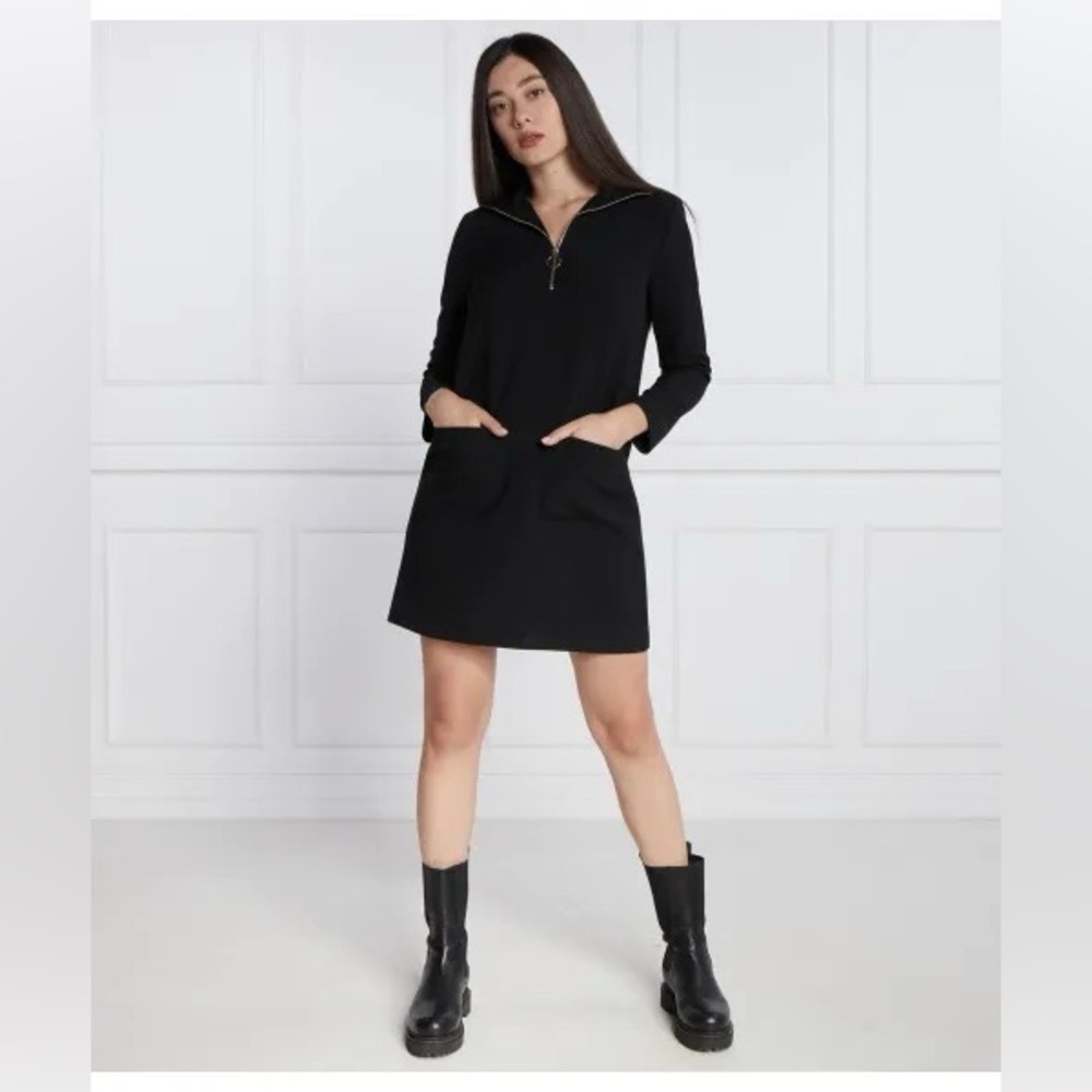 ba&sh Robe Danae Black Half-Zip Shift Mini Dress Minimalist Office Size Large
